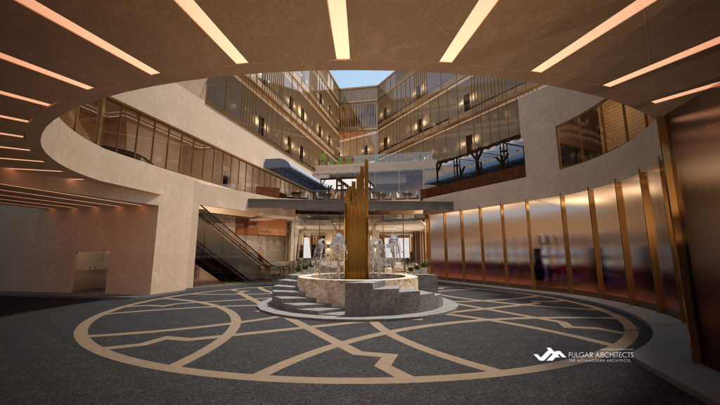 An open circular courtyard acts as an access anchor for this hotel casino design.