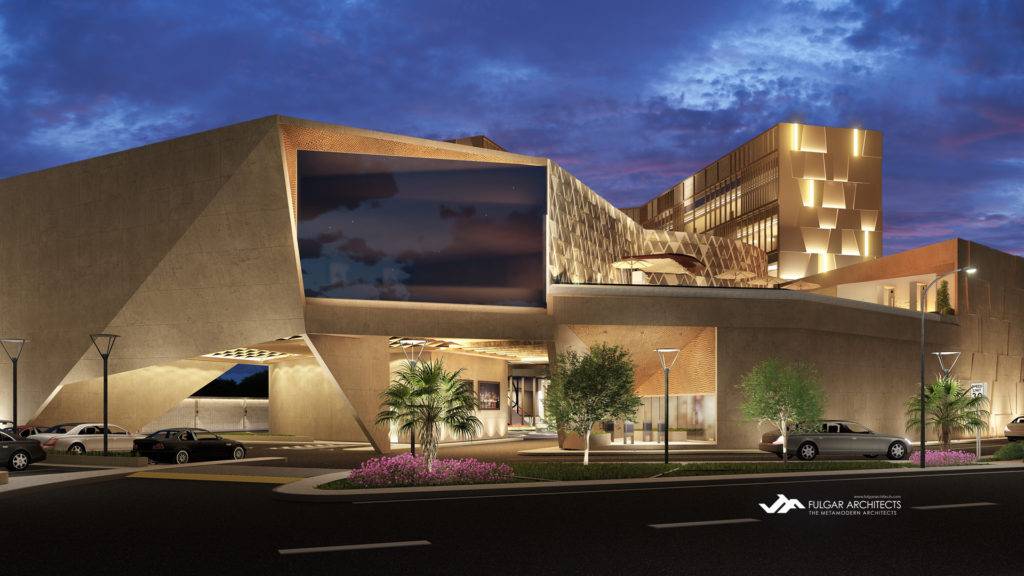 Hotel casino project in the Philippines designed by Ian Fulgar in modern geometric folds and angular surfaces.
