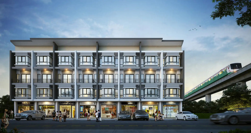 The proposed 4 stories development named Sena Shophouse of Phaholyothin - Khukot, Thailand.