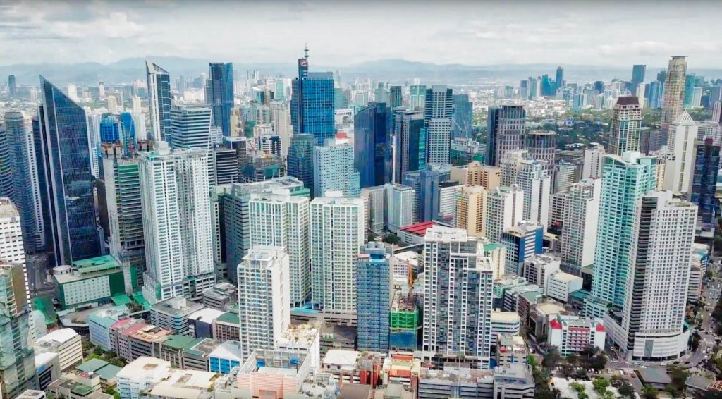 Aerial view of highly urbanized Makati CIty commercial and business district