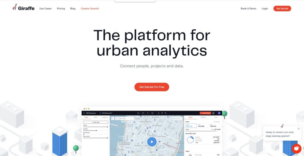 Screenshot of Giraffe as an innovative urban analysis tool that uses AI technologies to help build better cities.