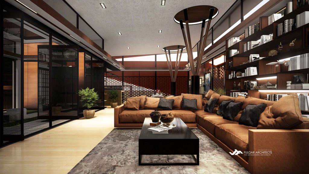Open floor plan layout that connects the living spaces to the interior courtyard.