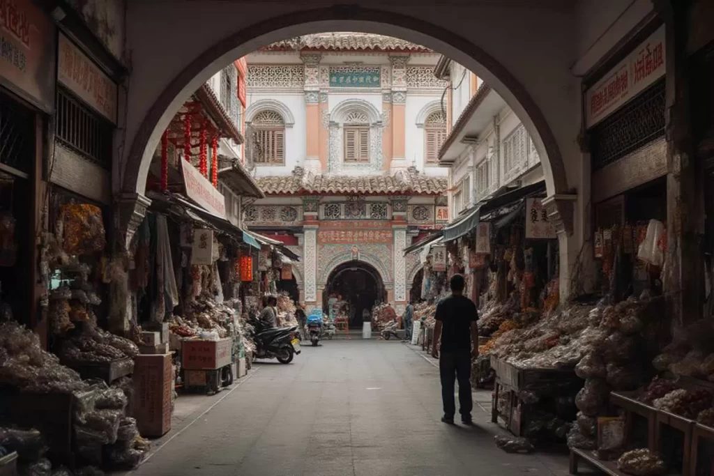 Philippine shophouses in Binondo showing Chinese, Spanish, and American design elements in one row.