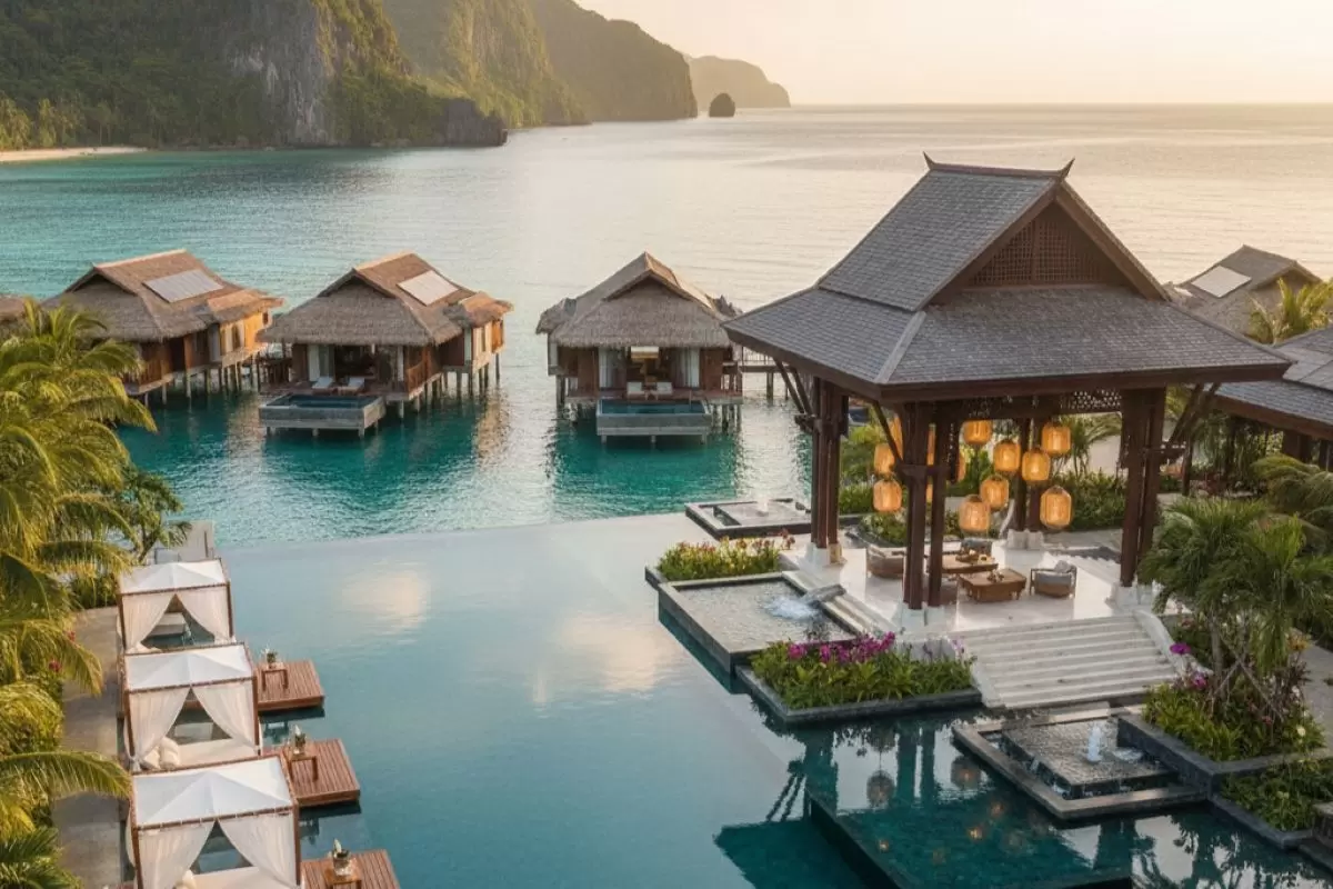 Luxury resort architecture in Palawan showcasing climate-responsive design for Philippines real estate investment.