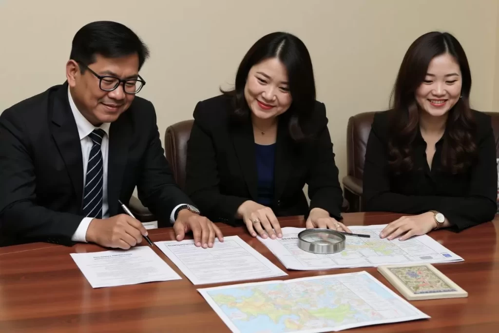 Philippine land title, tax papers, and survey plan prepared for verification.