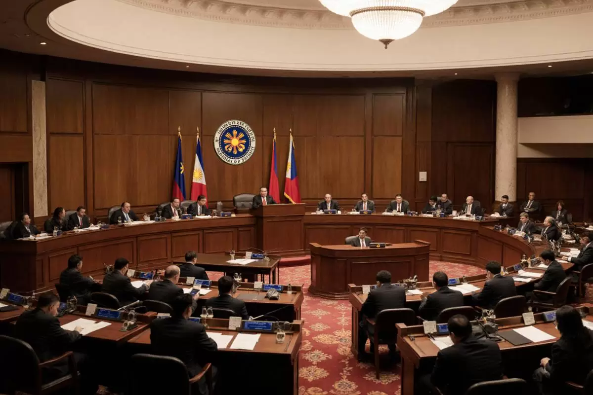 Philippine Senate floor during condominium redevelopment deliberations with senators at their desks with ongoing session.